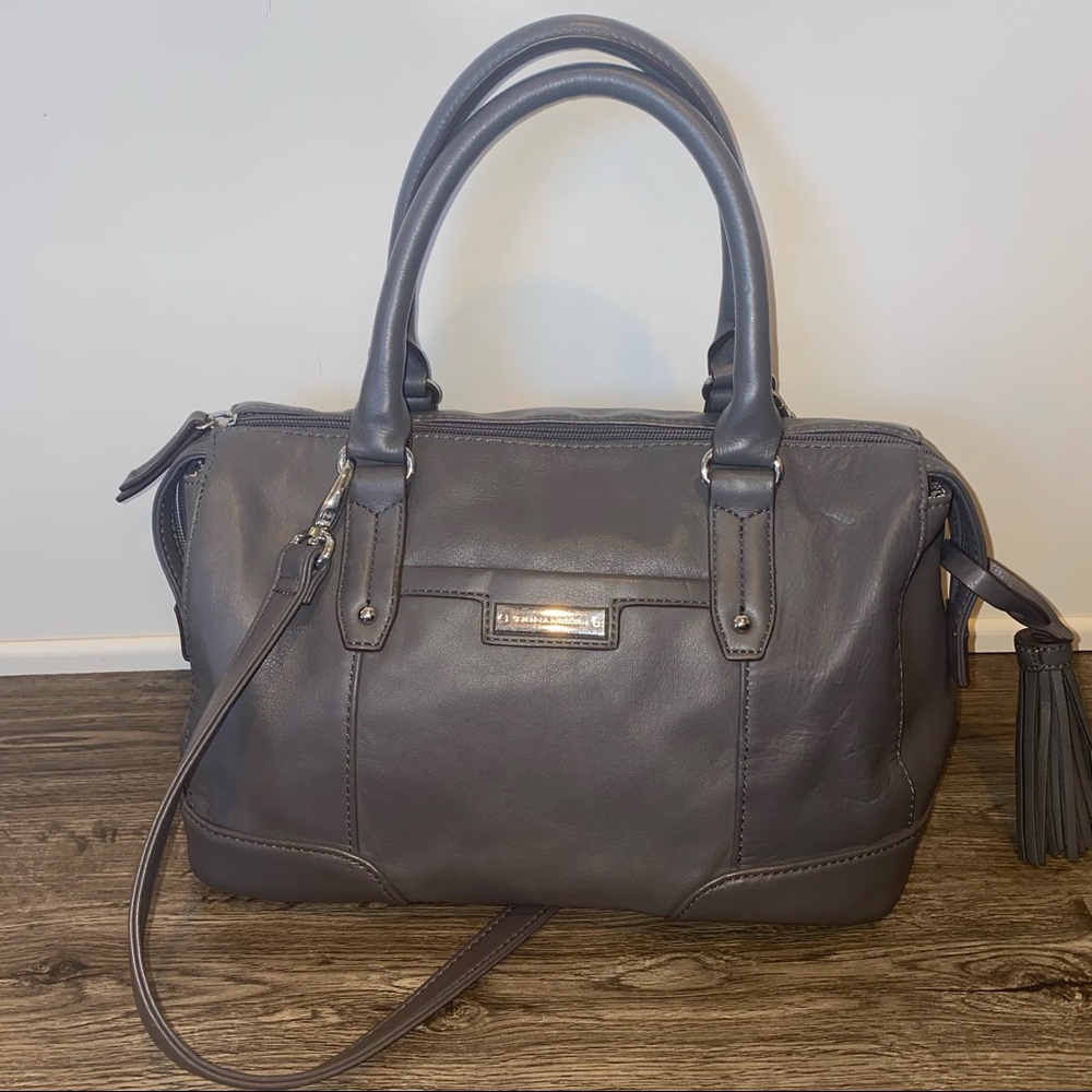 Tignanello Grey Leather Convertible Handbag